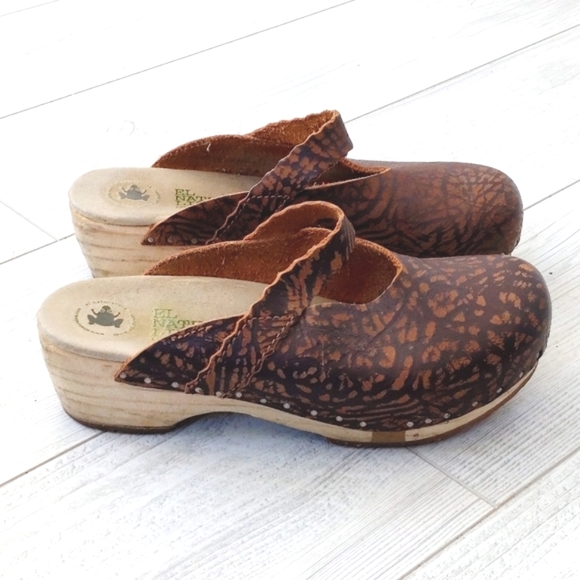 El Naturalista Shoes - El Naturalista Clogs Brown Leather with Wooden Sole Size EU 37